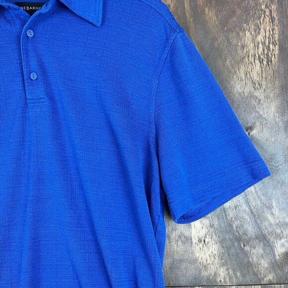 Jhane Barnes Mens Shirt Blue Polo Silk & Spandex Short Sleeve Square Pattern M - Picture 4 of 14
